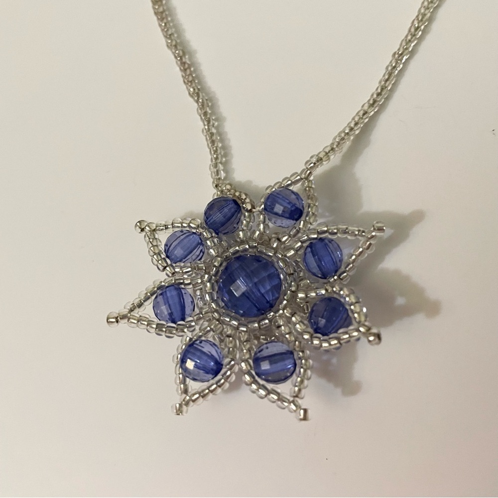 Handmade Beaded Blue Star Pendant Necklace